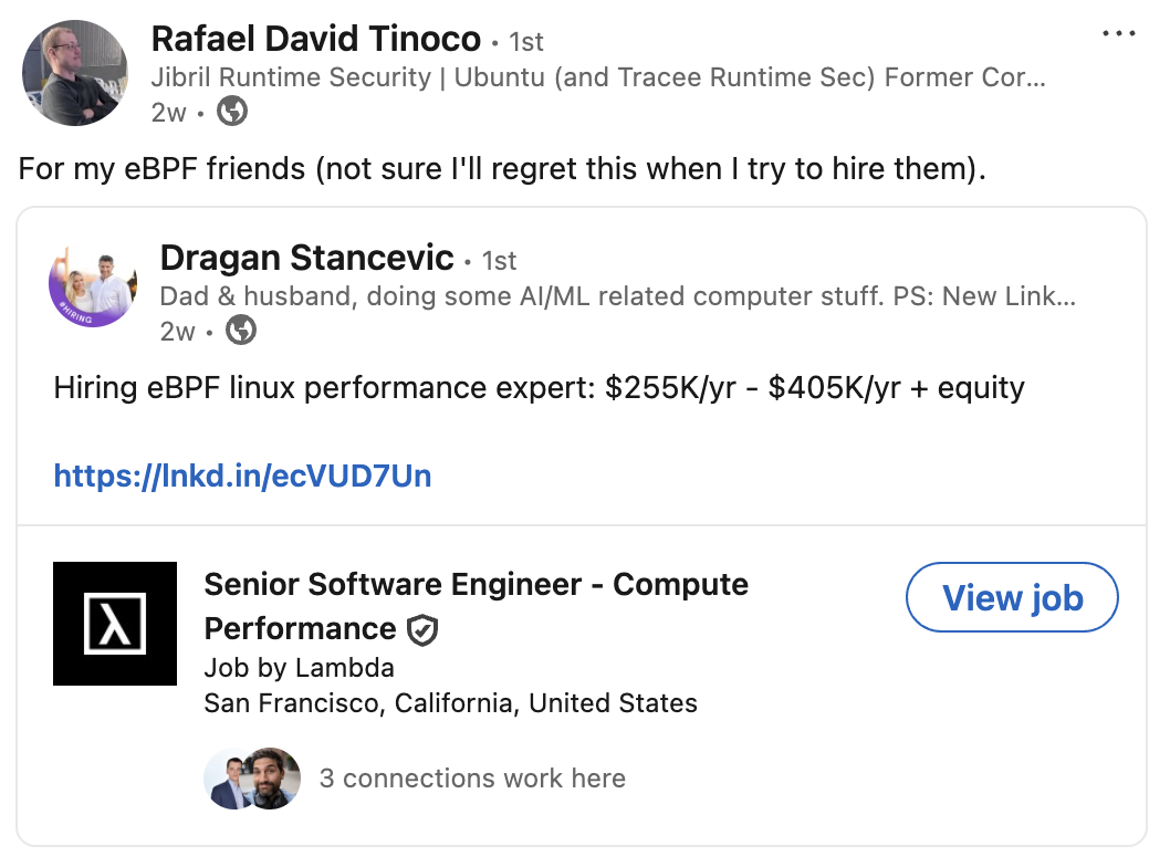 For my eBPF friends (not sure I'll regret this when I try to hire them)
